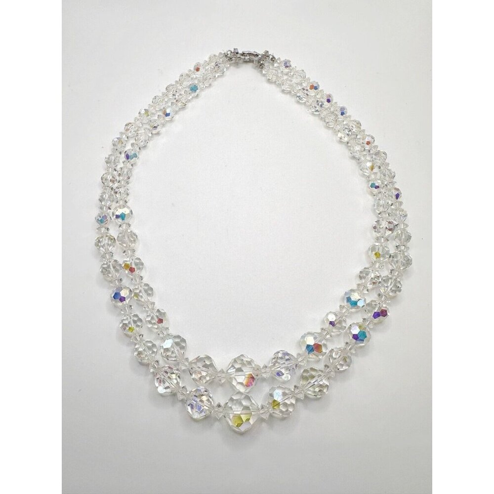 Vendome Vintage Necklace Clear Aurora Borealis Crystal Double Strand FLAW
